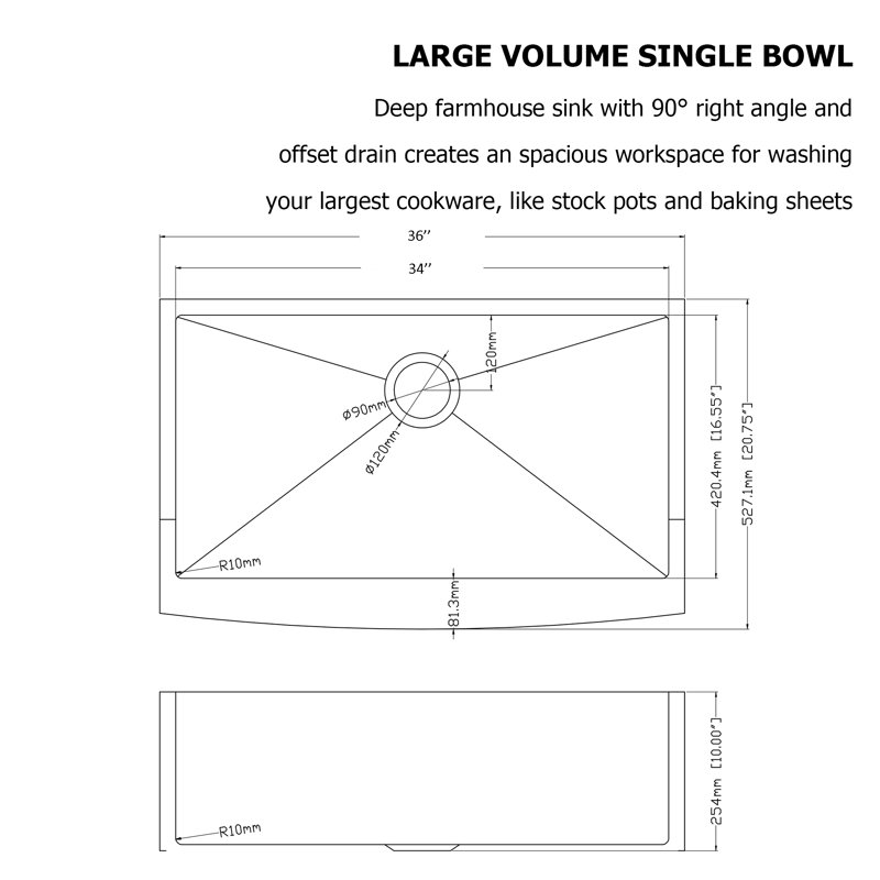 Logmey 21'' W Single Bowl Stainless Steel Farmhouse Kitchen Sink with 2